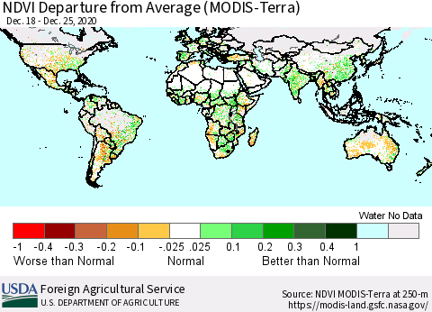World NDVI Departure from Average (Terra-MODIS) Thematic Map For 12/21/2020 - 12/31/2020