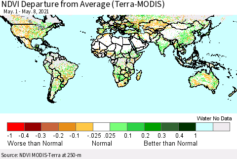 World NDVI Departure from Average (Terra-MODIS) Thematic Map For 5/1/2021 - 5/8/2021