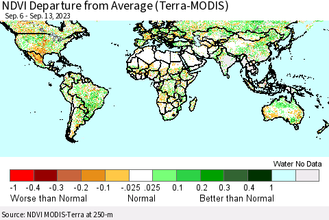 World NDVI Departure from Average (Terra-MODIS) Thematic Map For 9/6/2023 - 9/13/2023