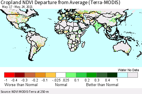 World Cropland NDVI Departure from Average (Terra-MODIS) Thematic Map For 5/17/2021 - 5/24/2021