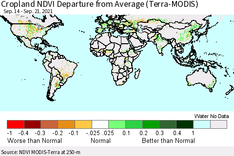World Cropland NDVI Departure from Average (Terra-MODIS) Thematic Map For 9/14/2021 - 9/21/2021