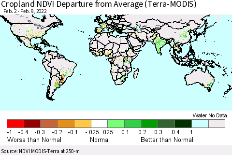 World Cropland NDVI Departure from Average (Terra-MODIS) Thematic Map For 2/2/2022 - 2/9/2022