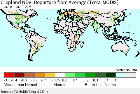 World Cropland NDVI Departure from Average (Terra-MODIS) Thematic Map For 6/10/2023 - 6/17/2023