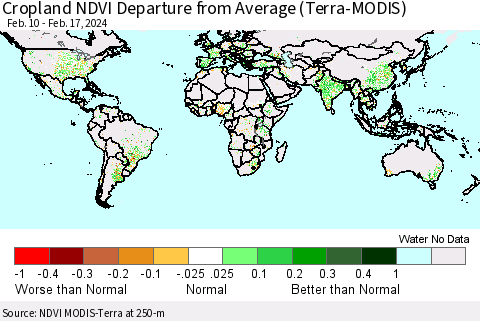 World Cropland NDVI Departure from Average (Terra-MODIS) Thematic Map For 2/10/2024 - 2/17/2024