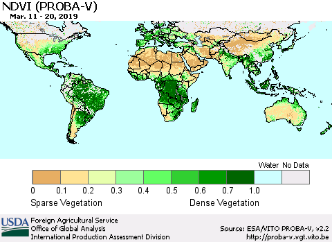 World NDVI (PROBA-V) Thematic Map For 3/11/2019 - 3/20/2019