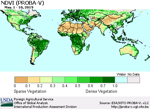 World NDVI (PROBA-V) Thematic Map For 5/1/2019 - 5/10/2019