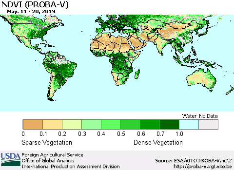 World NDVI (PROBA-V) Thematic Map For 5/11/2019 - 5/20/2019