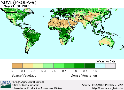 World NDVI (PROBA-V) Thematic Map For 5/21/2019 - 5/31/2019