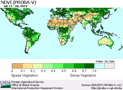 World NDVI (PROBA-V) Thematic Map For 7/11/2019 - 7/20/2019
