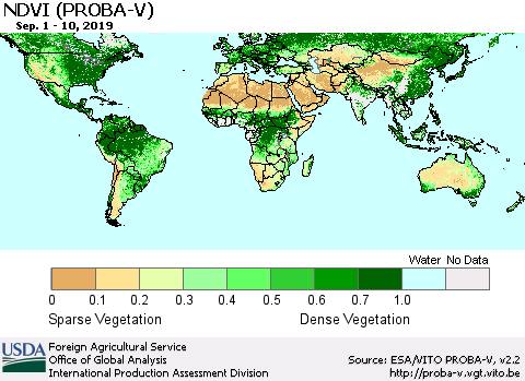 World NDVI (PROBA-V) Thematic Map For 9/1/2019 - 9/10/2019