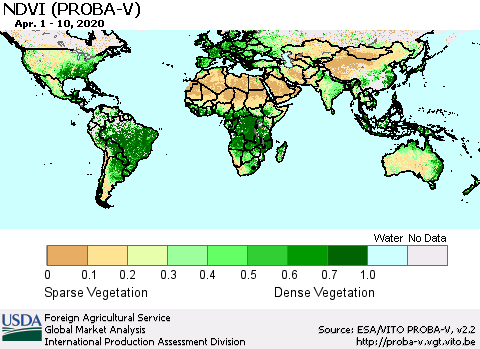 World NDVI (PROBA-V) Thematic Map For 4/1/2020 - 4/10/2020
