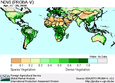 World NDVI (PROBA-V) Thematic Map For 4/11/2020 - 4/20/2020