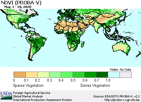 World NDVI (PROBA-V) Thematic Map For 5/1/2020 - 5/10/2020