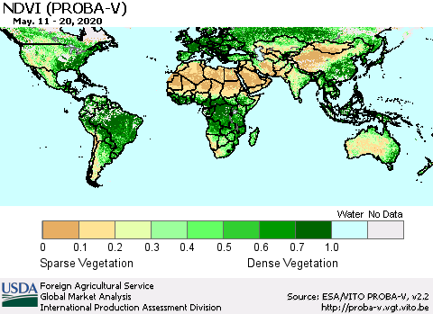 World NDVI (PROBA-V) Thematic Map For 5/11/2020 - 5/20/2020