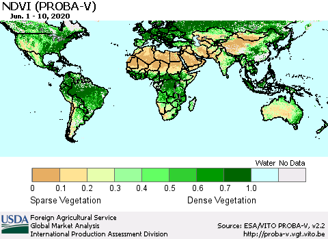 World NDVI (PROBA-V) Thematic Map For 6/1/2020 - 6/10/2020
