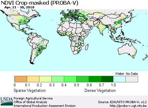 World NDVI Crop-masked (PROBA-V) Thematic Map For 4/21/2018 - 4/30/2018