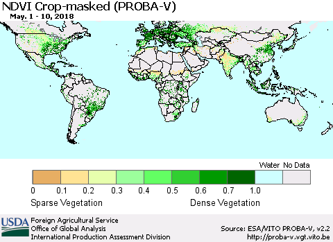 World NDVI Crop-masked (PROBA-V) Thematic Map For 5/1/2018 - 5/10/2018