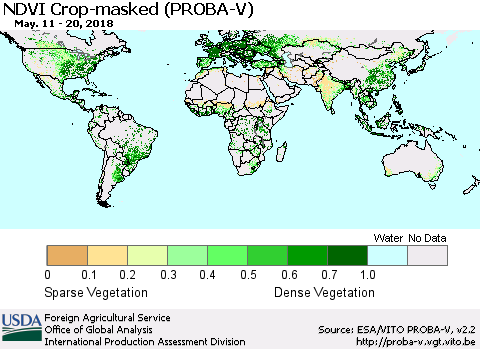 World NDVI Crop-masked (PROBA-V) Thematic Map For 5/11/2018 - 5/20/2018