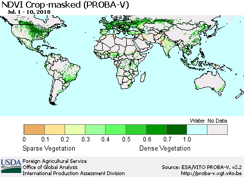 World NDVI Crop-masked (PROBA-V) Thematic Map For 7/1/2018 - 7/10/2018