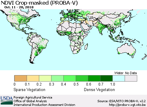 World NDVI Crop-masked (PROBA-V) Thematic Map For 10/11/2018 - 10/20/2018