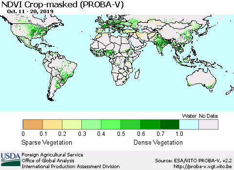 World NDVI Crop-masked (PROBA-V) Thematic Map For 10/11/2019 - 10/20/2019