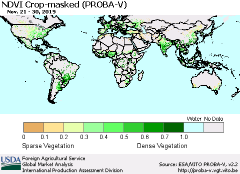 World NDVI Crop-masked (PROBA-V) Thematic Map For 11/21/2019 - 11/30/2019