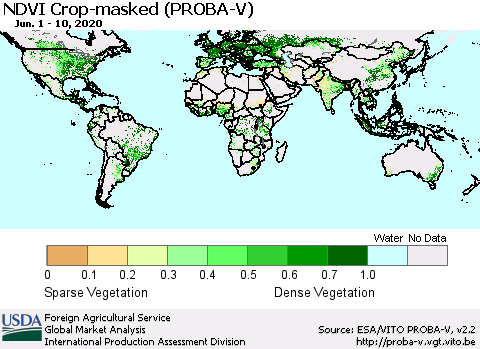 World NDVI Crop-masked (PROBA-V) Thematic Map For 6/1/2020 - 6/10/2020