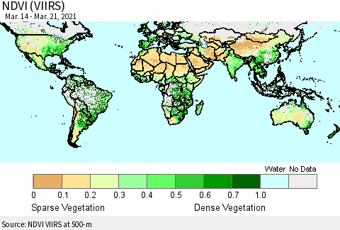 World NDVI (VIIRS) Thematic Map For 3/14/2021 - 3/21/2021
