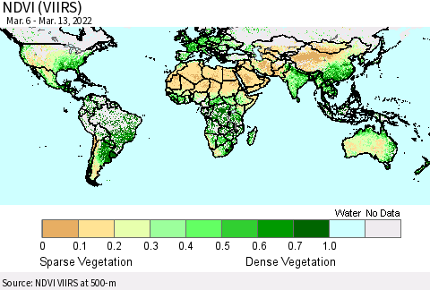World NDVI (VIIRS) Thematic Map For 3/6/2022 - 3/13/2022