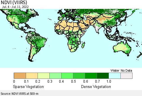 World NDVI (VIIRS) Thematic Map For 7/4/2022 - 7/11/2022