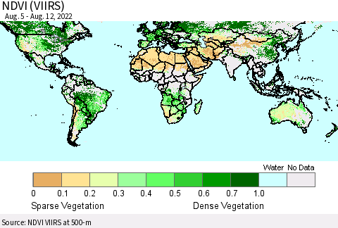 World NDVI (VIIRS) Thematic Map For 8/5/2022 - 8/12/2022