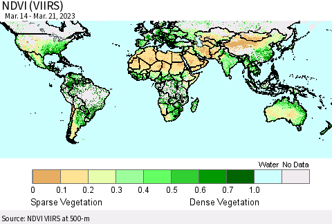 World NDVI (VIIRS) Thematic Map For 3/14/2023 - 3/21/2023
