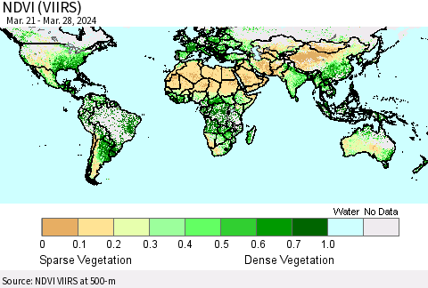 World NDVI (VIIRS) Thematic Map For 3/21/2024 - 3/28/2024