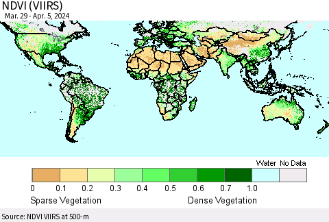 World NDVI (VIIRS) Thematic Map For 3/29/2024 - 4/5/2024