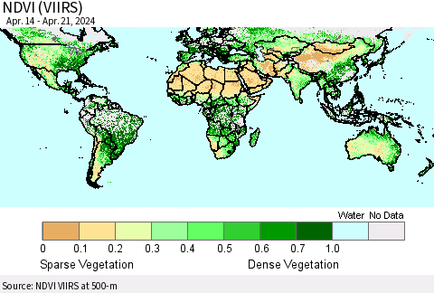 World NDVI (VIIRS) Thematic Map For 4/14/2024 - 4/21/2024