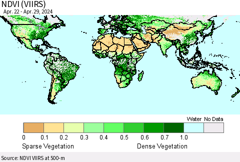 World NDVI (VIIRS) Thematic Map For 4/22/2024 - 4/29/2024