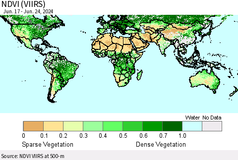 World NDVI (VIIRS) Thematic Map For 6/17/2024 - 6/24/2024