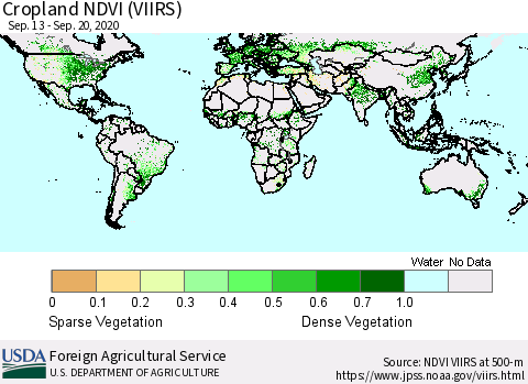 World Cropland NDVI (VIIRS) Thematic Map For 9/11/2020 - 9/20/2020