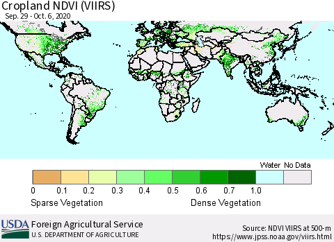 World Cropland NDVI (VIIRS) Thematic Map For 10/1/2020 - 10/10/2020