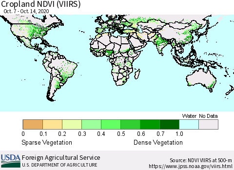 World Cropland NDVI (VIIRS) Thematic Map For 10/11/2020 - 10/20/2020