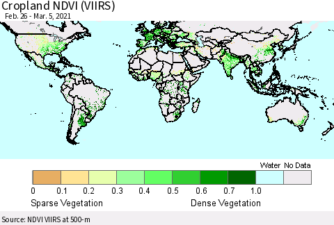 World Cropland NDVI (VIIRS) Thematic Map For 2/26/2021 - 3/5/2021