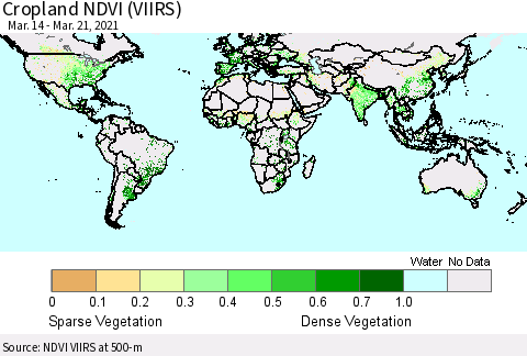 World Cropland NDVI (VIIRS) Thematic Map For 3/14/2021 - 3/21/2021
