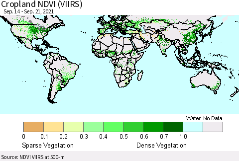 World Cropland NDVI (VIIRS) Thematic Map For 9/14/2021 - 9/21/2021