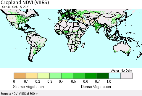 World Cropland NDVI (VIIRS) Thematic Map For 10/8/2021 - 10/15/2021