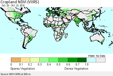 World Cropland NDVI (VIIRS) Thematic Map For 10/16/2021 - 10/23/2021