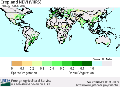 World Cropland NDVI (VIIRS) Thematic Map For 4/1/2023 - 4/10/2023