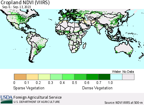 World Cropland NDVI (VIIRS) Thematic Map For 9/11/2023 - 9/20/2023
