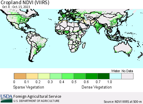 World Cropland NDVI (VIIRS) Thematic Map For 10/11/2023 - 10/20/2023