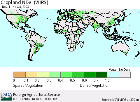World Cropland NDVI (VIIRS) Thematic Map For 11/1/2023 - 11/10/2023