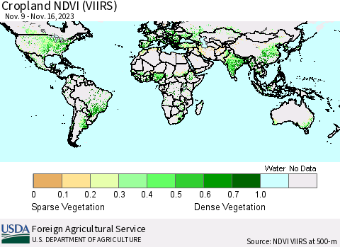 World Cropland NDVI (VIIRS) Thematic Map For 11/11/2023 - 11/20/2023
